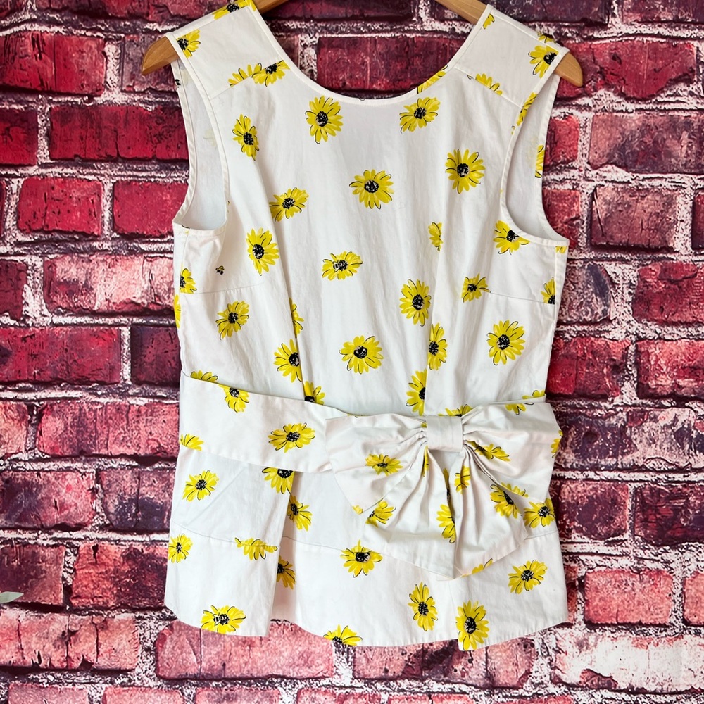 Kate Spade Daisy Dot Sunflower Bow Peplum Top Sleeveless White Yellow